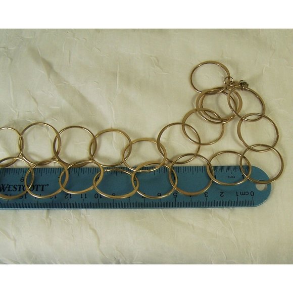 Gold Tone Costume Jewelry Lot Four Long Necklaces Circles and Hoops - Picture 10 of 10